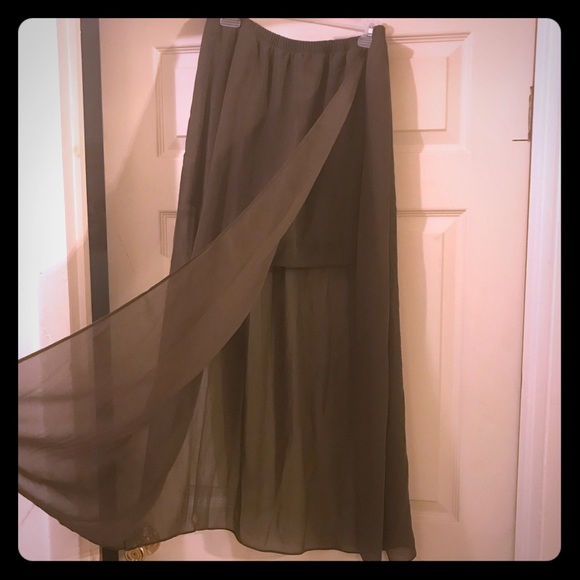 Olive Green Sheer Split Skirt - Picture 1 of 3